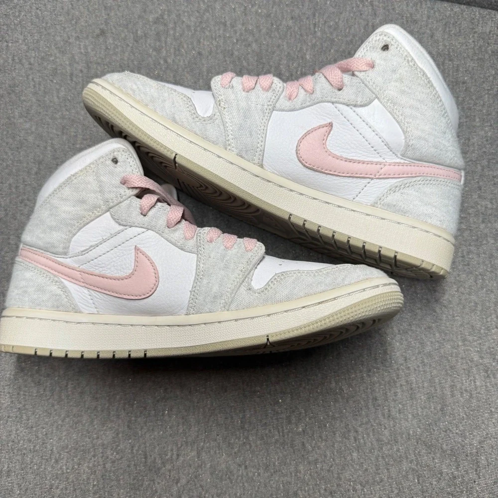Air Jordan 1 Mid iron ore Pink Salt White Grey Sneakers 7.5